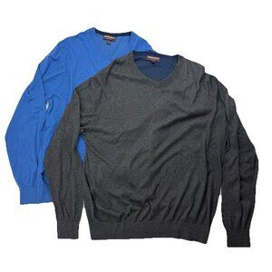 Johnston Murphy Mens XL Lot Of 2 Silk Alpaca VNeck Long Sleeve Sweater GrayBlue